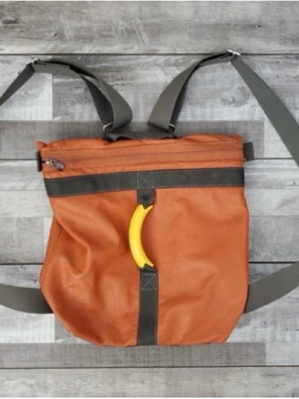 Mandarina Duck Rust Leather Backpack with Yellow Accent